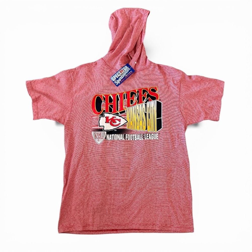 Vintage Kansas City Chiefs Hooded T‑Shirt Red Large NOS NFL USA